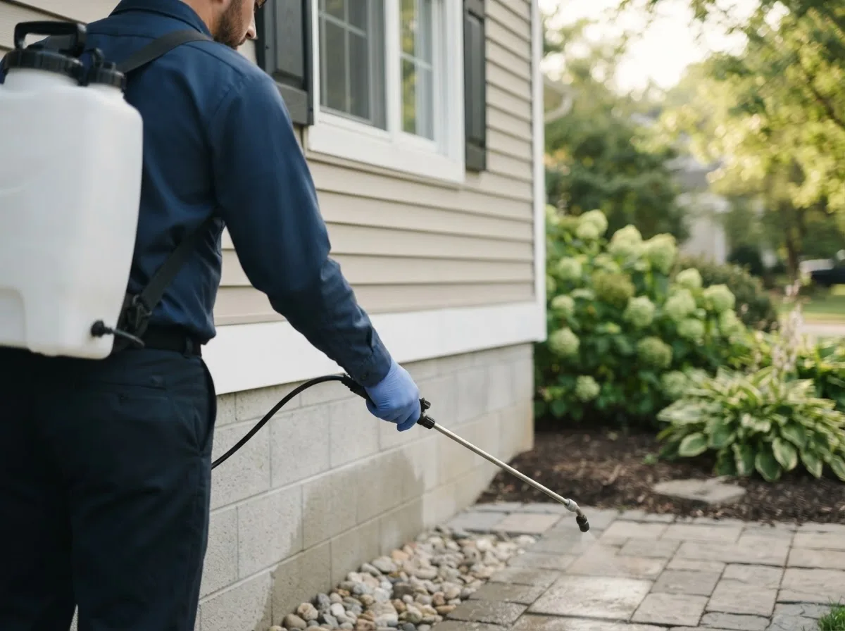 Pest control technician inspecting a home in Todd, NC